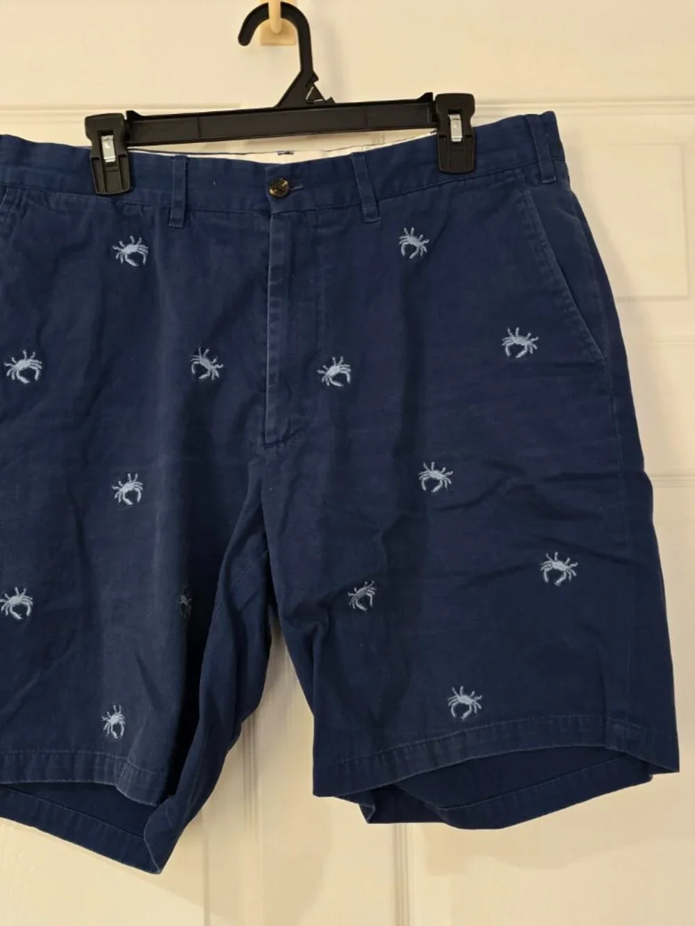 Castaway Nantucket Men's Flat Front Chino Shorts Crab Embroidered Blue Size 35